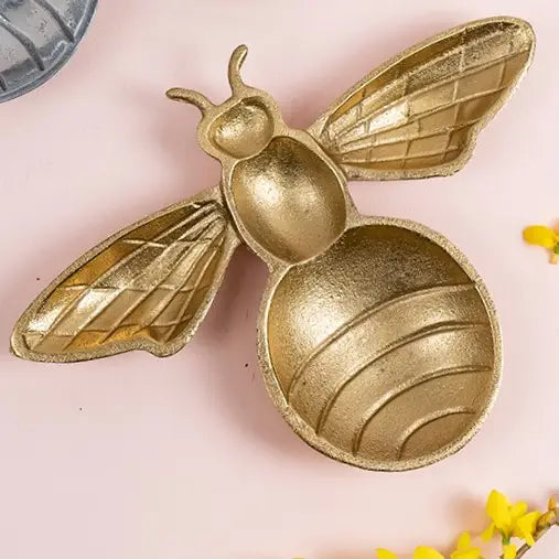 India Handicrafts Bee Shaped Gold Textured Tray