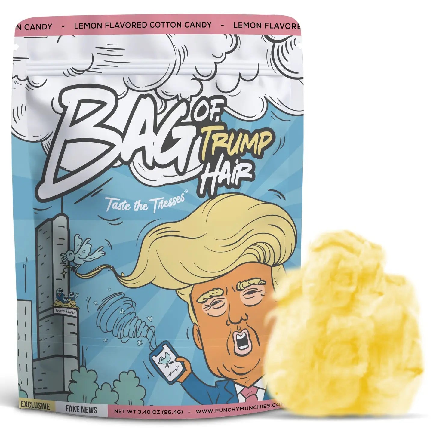 Punchy Munchies Bag of Trump Hair – Lemon-Flavored Cotton Candy