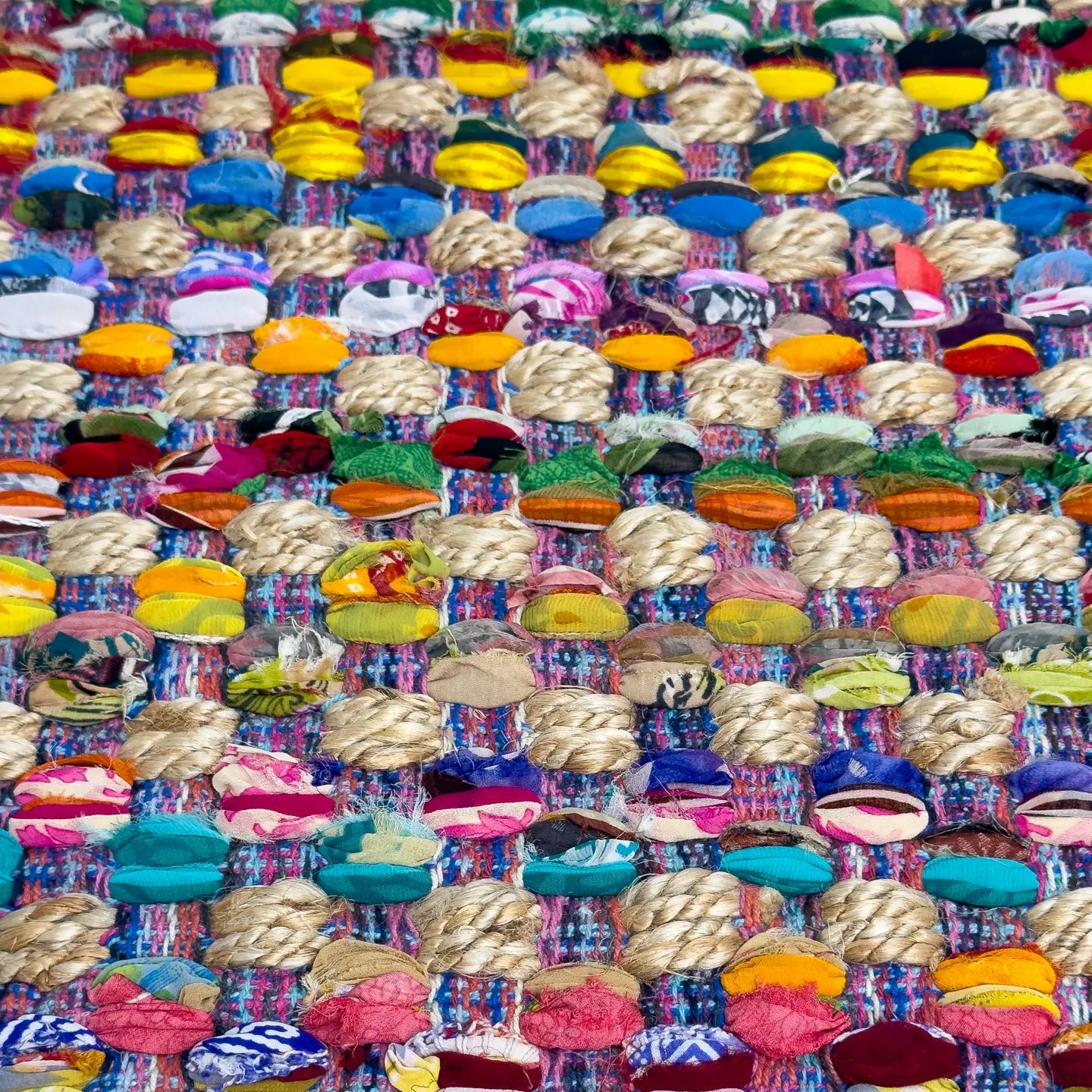 India Handicrafts Colorful Jute Rug with Fringe