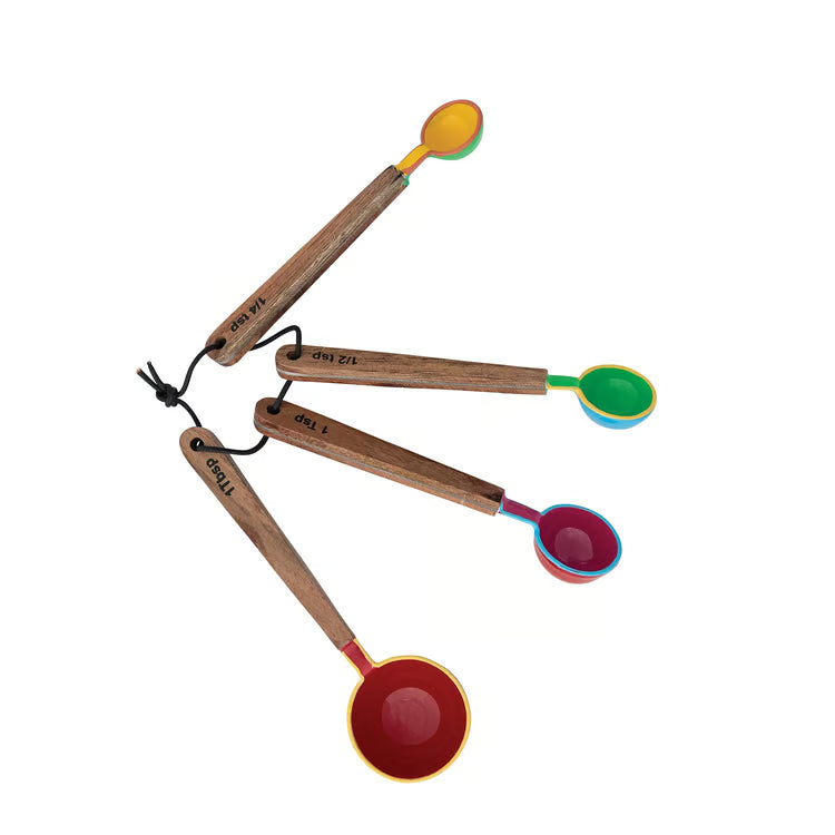 Hazel Mazel Enameled Stainless Steel Measuring Spoons with Mango Wood Handles