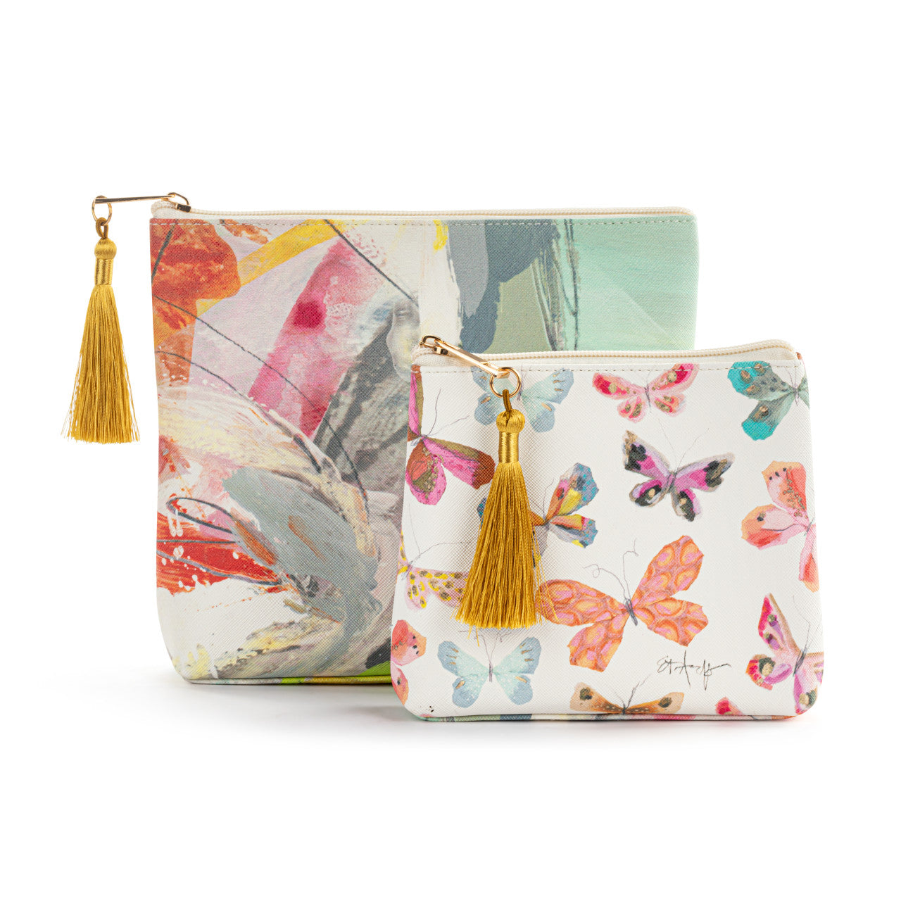 Abstract Floral and Butterfly Zip Pouches set of 2