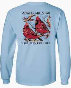 Southern Couture Tee Angels Are Near Long Sleeve T-shirt Light Blue