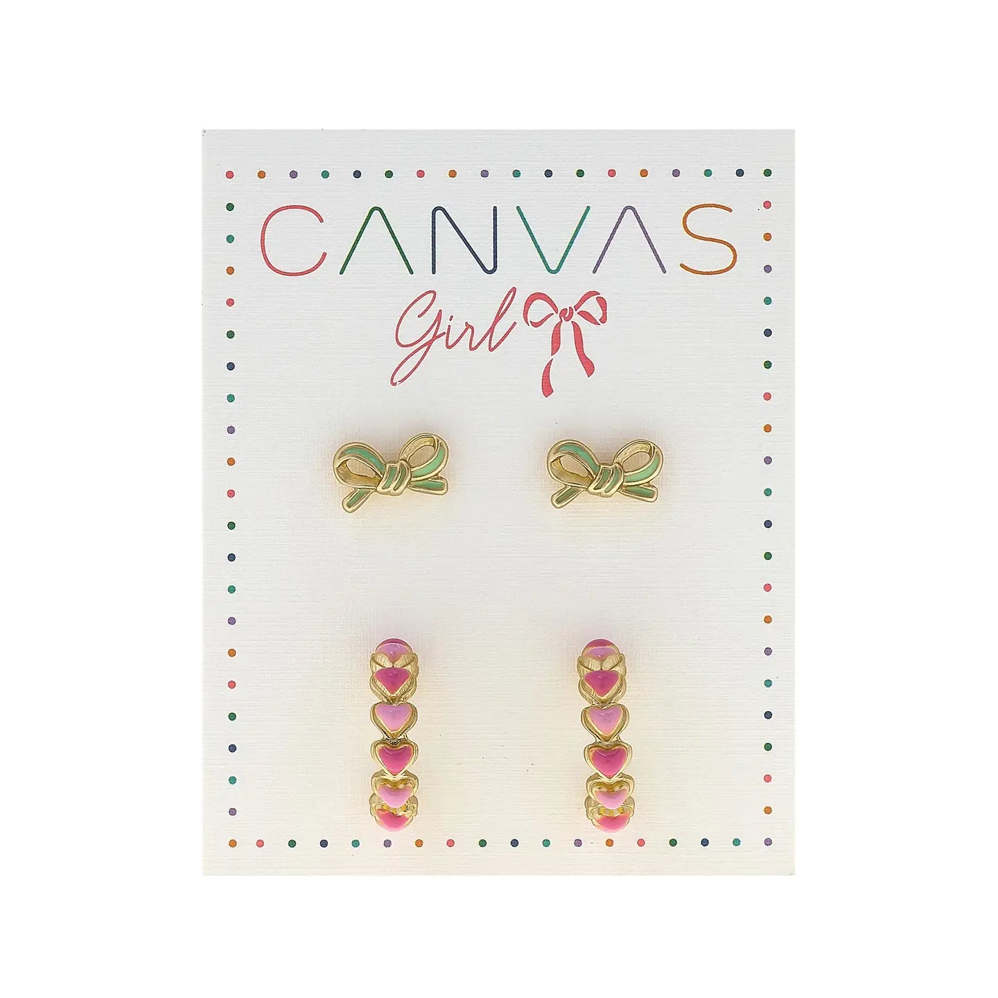 CANVAS Maggie Bow Children's Studs & Heart Hoop Earrings Set of 2