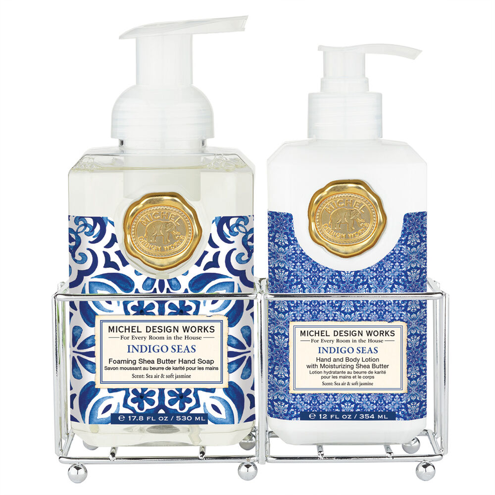 Michel Design Works Indigo Seas Hand Soap and Hand Lotion Set with Caddy