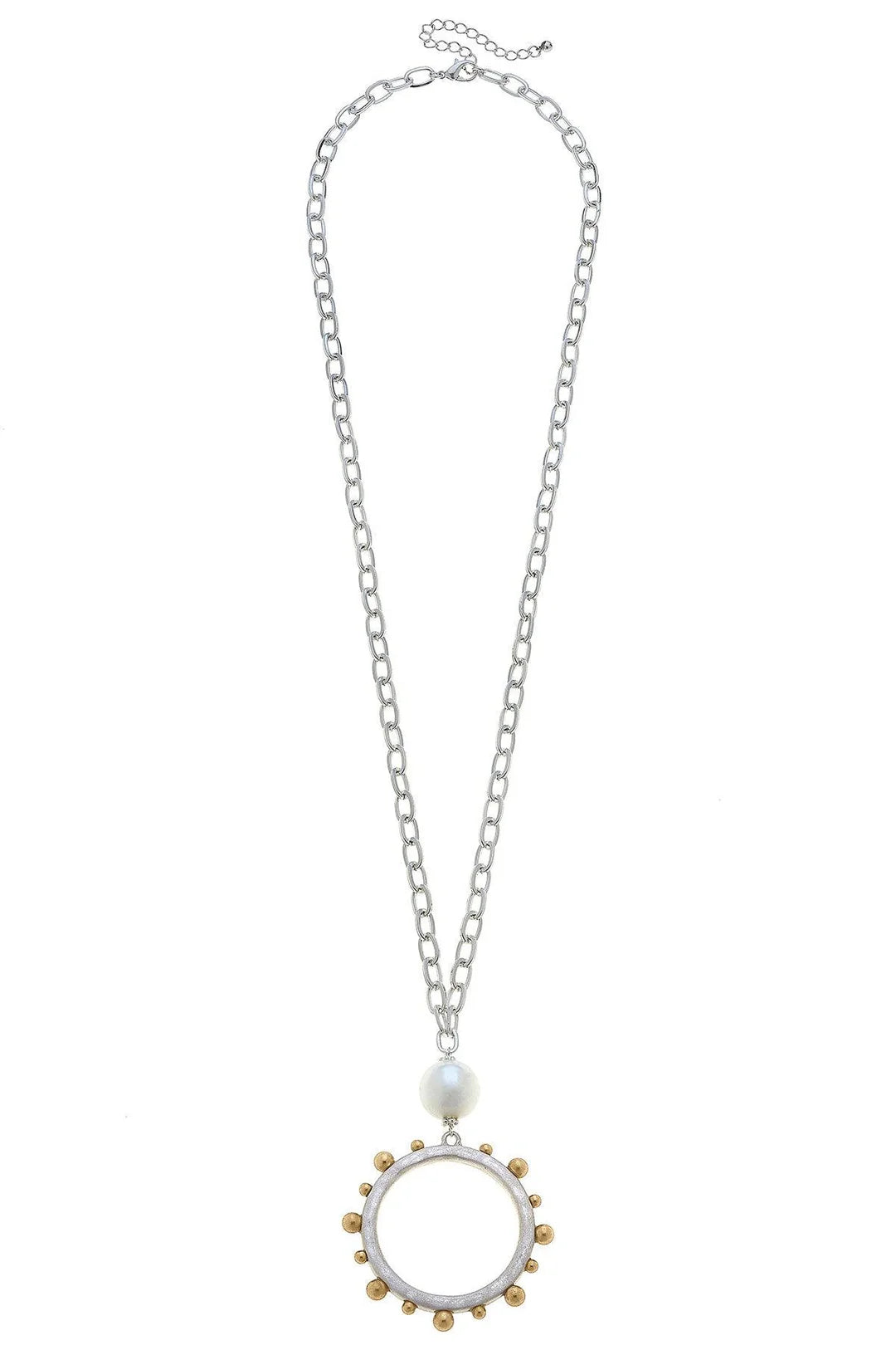 Canvas Melanie Long Studded Metal Circle Necklace in Worn Gold