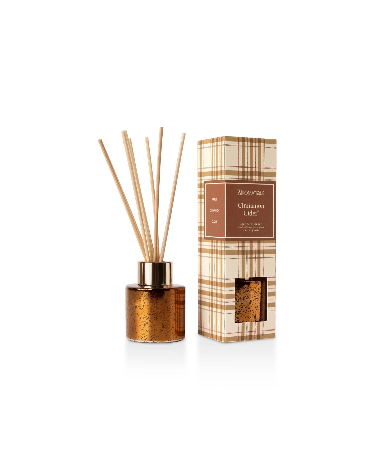 AROMATIQUE Cinnamon Cider Reed Diffuser Set Plaid 1.3oz