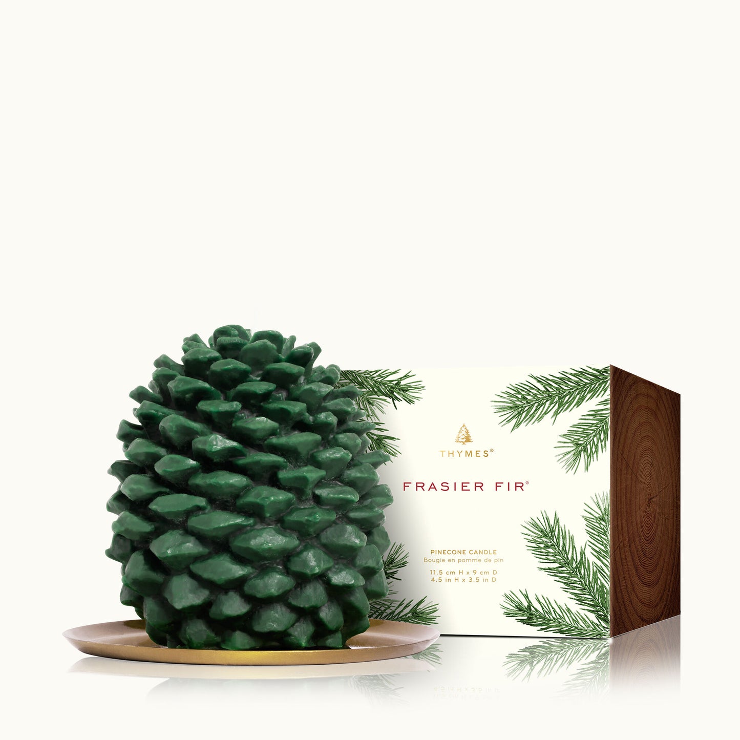 Thymes Frasier Fir Petite Molded Pinecone Candle with Gold Tray