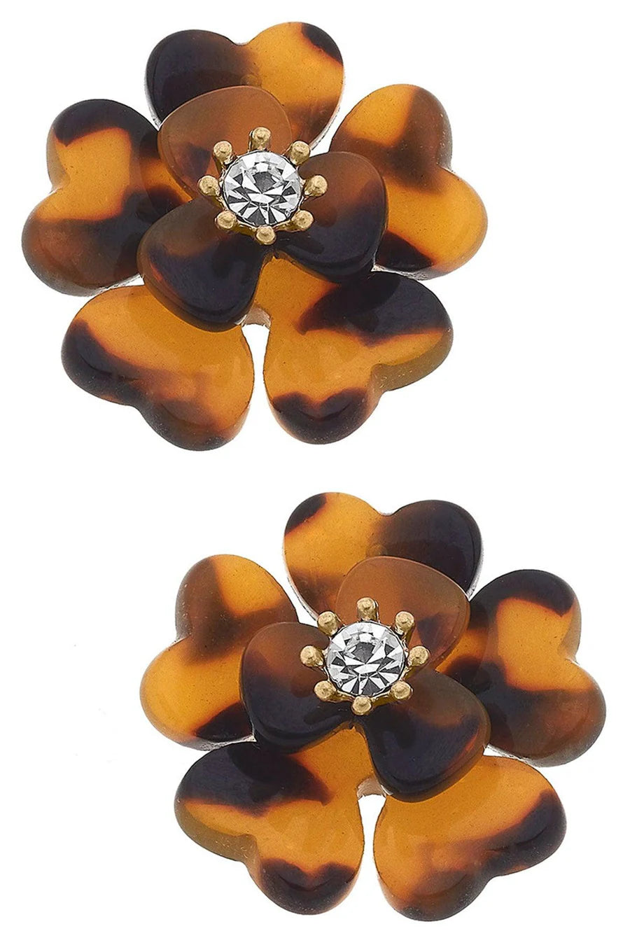 CANVAS Pixie Resin & Rhinestone Flower Stuf Earrings in Tortoise