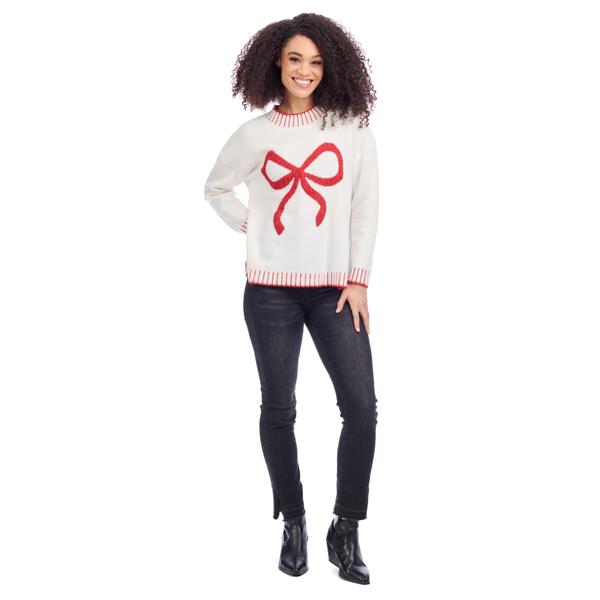 Mud Pie Wilder Bow White Sweater with Red Bow