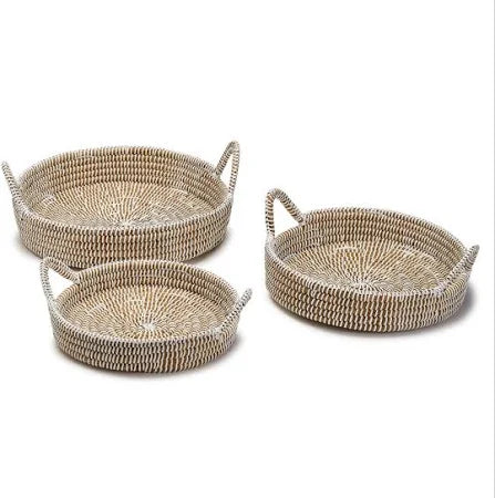 Two's Company Handwoven Seagrass Basket Trays with Handles