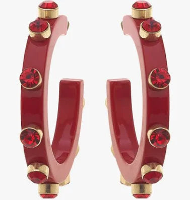 CANVAS Renee Resin and Rhinestone Hoops in Red