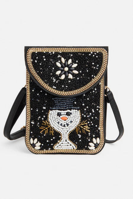 Coco+Carmen Artisan Beaded Holiday Crossbody - Snowman Wine Glass