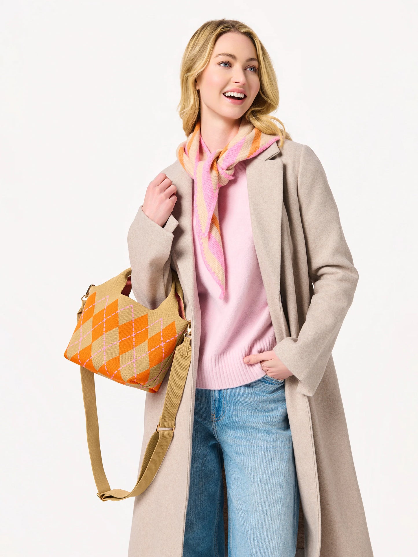 Shiraleah Robbie Argyle Mini Tote Pink Orange