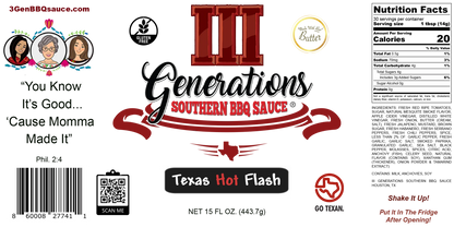 3 Generations BBQ Sauce Texas Hot Flash BBQ Sauce
