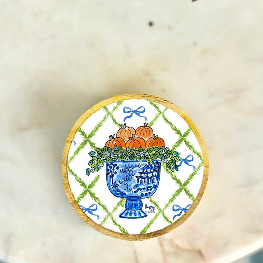 Happy by Rachel Fall Topiary Wood and Enamel Small Tray