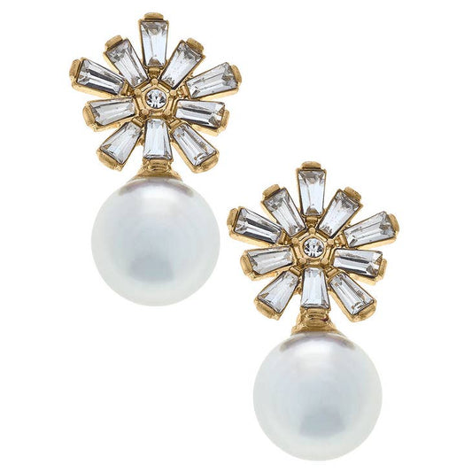 CANVAS Evelyn Rhinestone and Pearl Drop Earrings in Clear