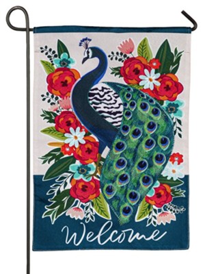 Floral Peacock Garden Linen Flag