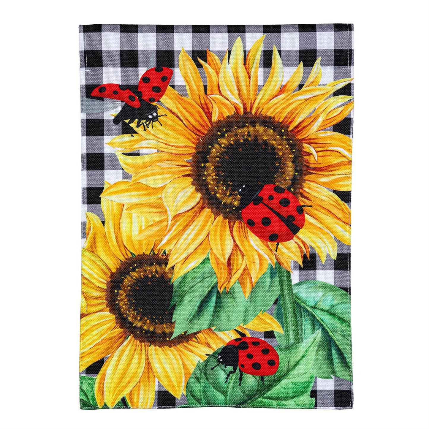 Evergreen Sunflower Ladybugs Burlap Garden Flag