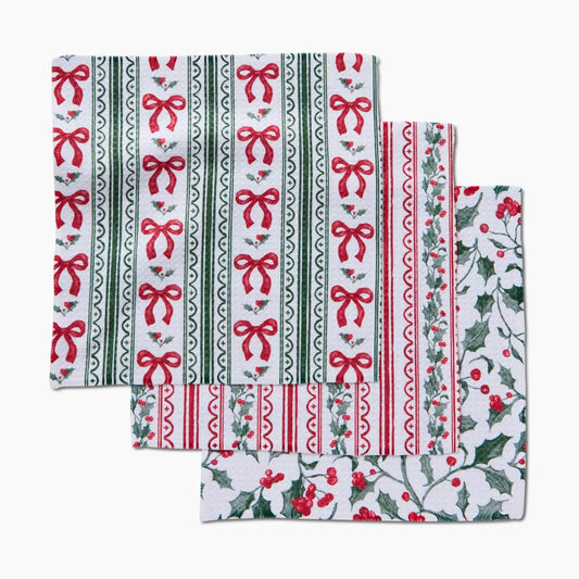 Geometry Christmas Ribbons Dishcloths Set of 3