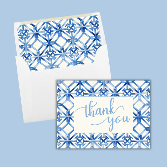 Designs Carolinas Blue & White Watercolor Lattice Thank You Note Card Set