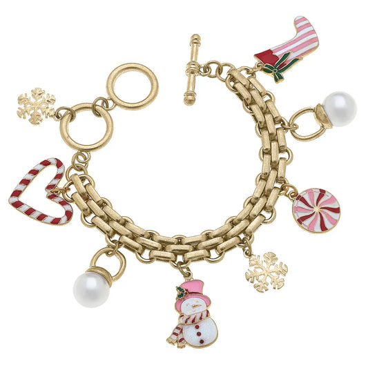 CANVAS Candy Cane Forest Enamel Charm Bracelet in Red & White Stripes