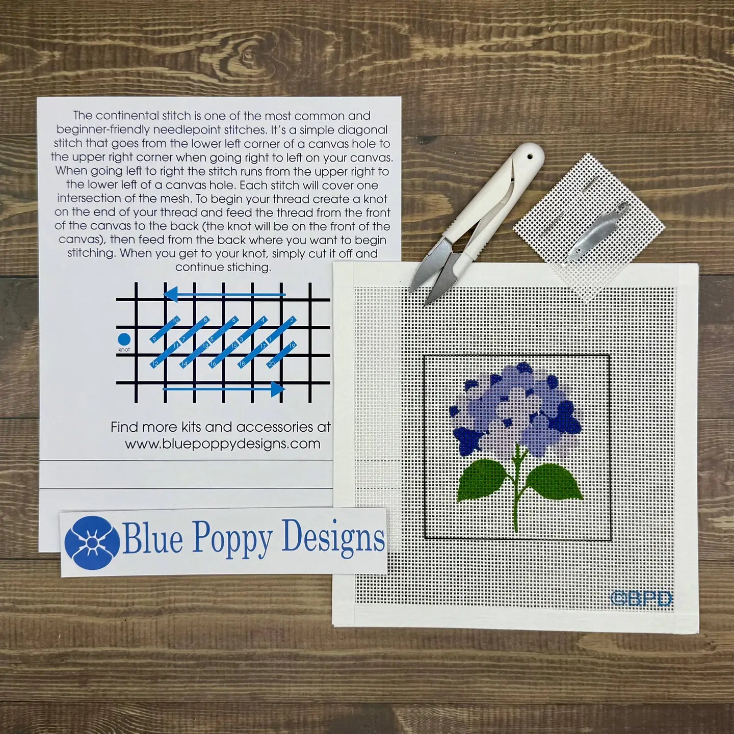 Blue Poppy Designs Needlepoint Kit Blue Hydrangea
