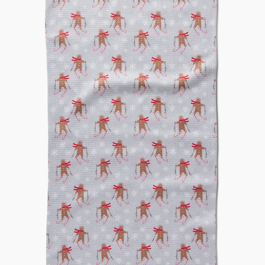 Geometry Gingerbread Skiers Kitchen Tea Towel