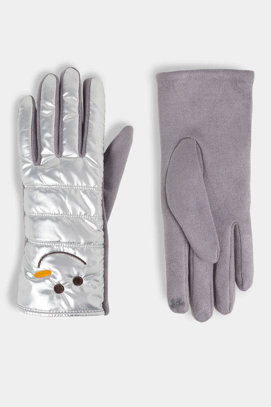 Coco+Carmen Snowman Puffer Touchscreen Gloves- Silver