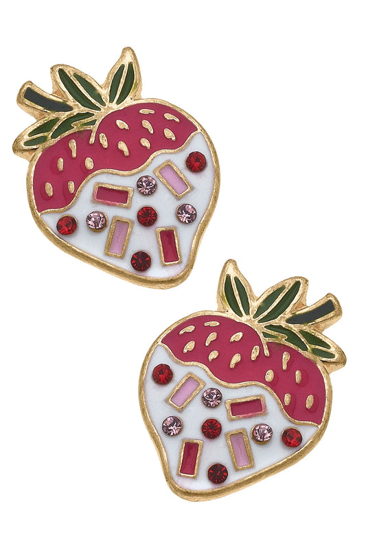 CANVAS Tish Chocolate Covered Strawberry Enamel Stud Earrings