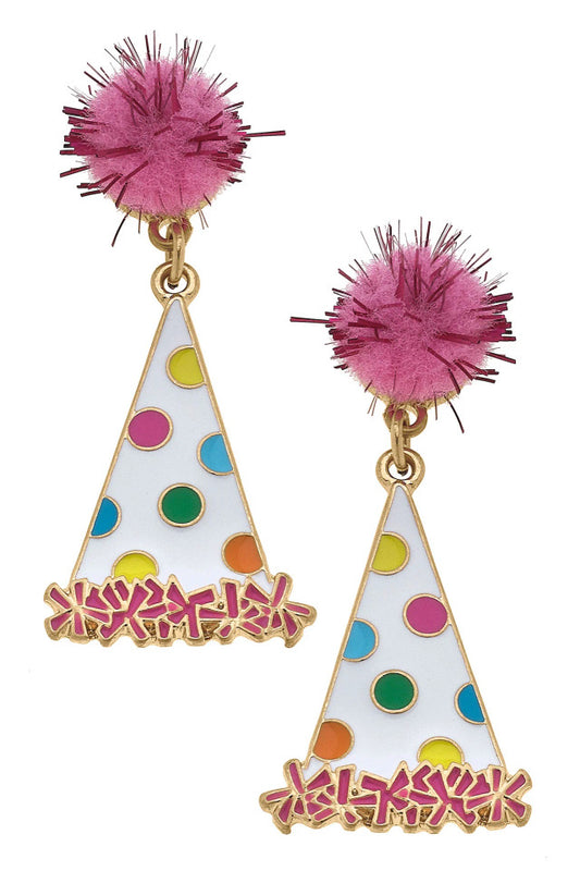 CANVAS Polka Dotted Party Hat Enamel Earrings