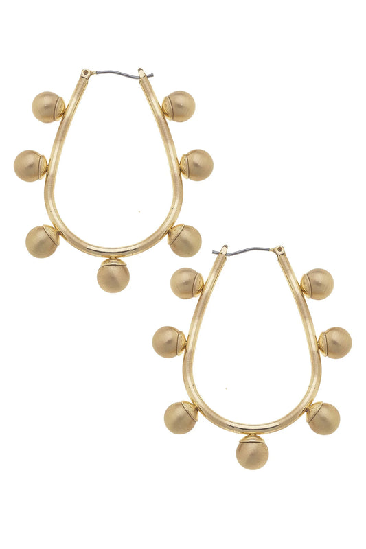 CANVAS Allison Studded Metal Teardrop Hoop Earrings in Satin Gold