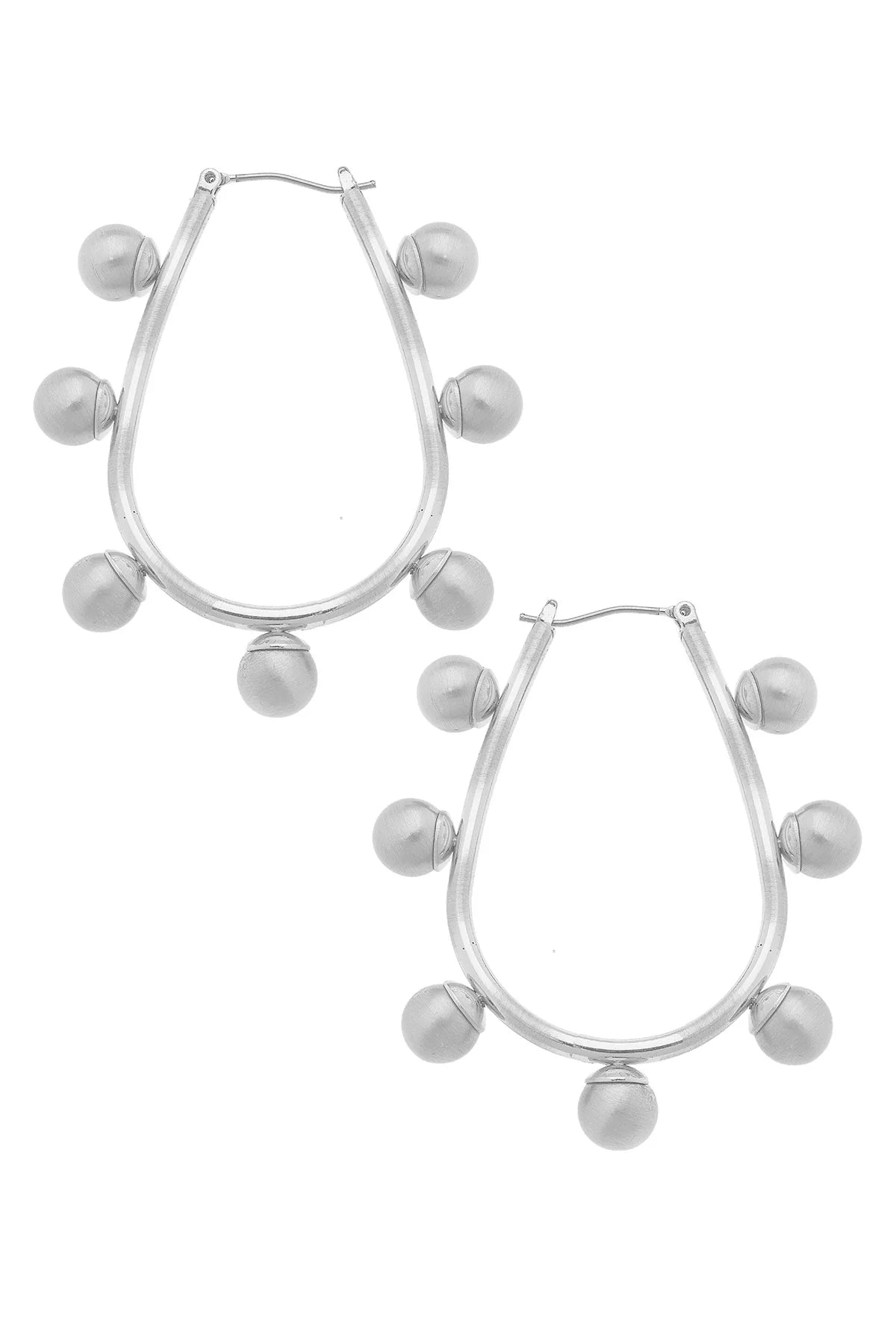 CANVAS Allison Studded Metal Teardrop Hoops in Satin Silver