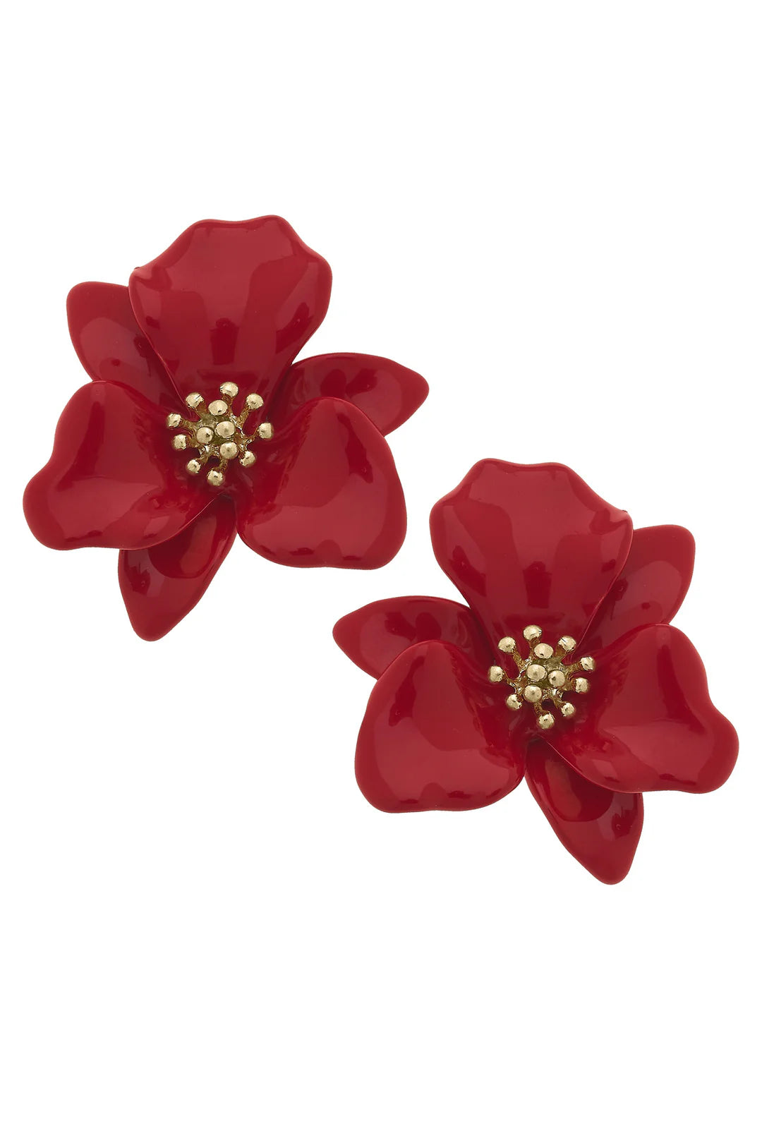 CANVAS Valentina Enamel Flower Statement Earrings in Red