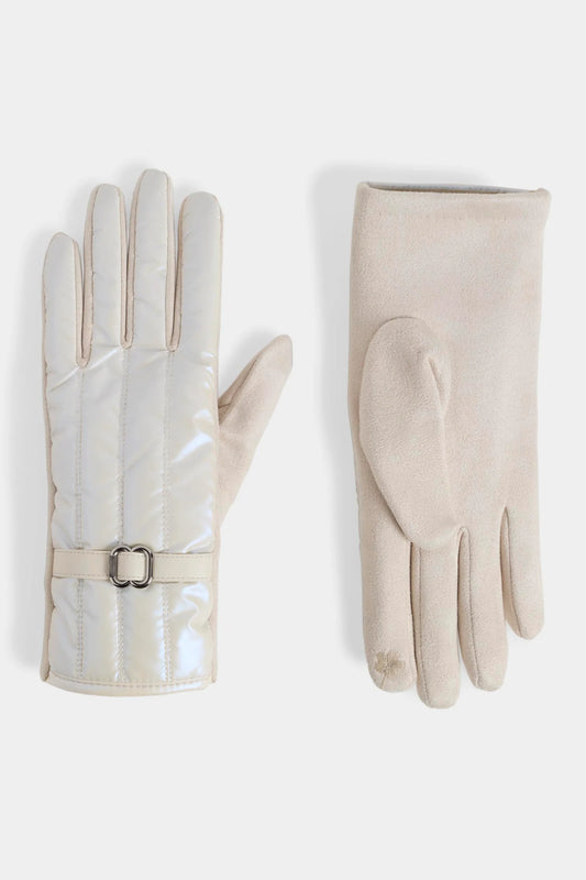 Coco+Carmen Vertical Puffer Touchscreen Gloves - Iridescent White