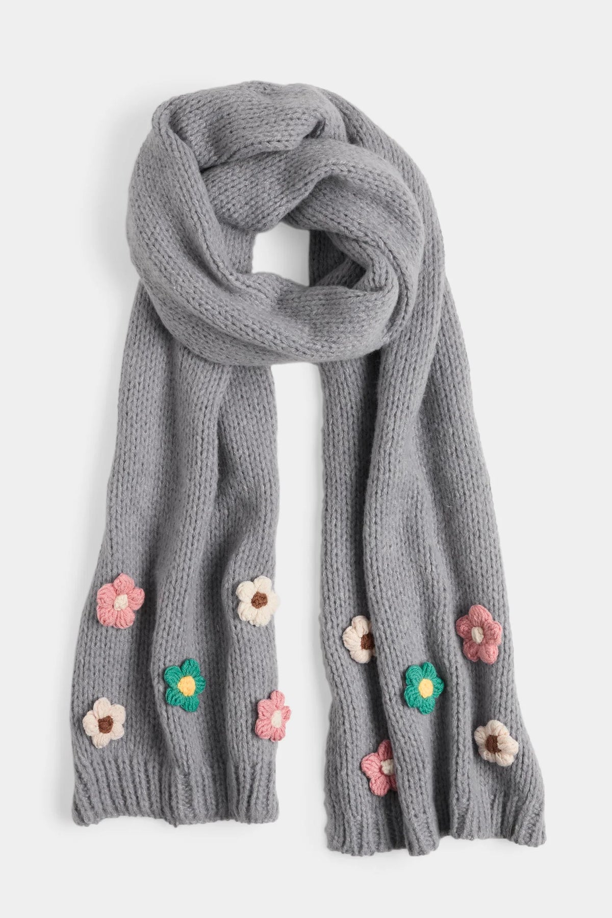Coco+Carmen Flower Embellished Knit Scarf - Grey