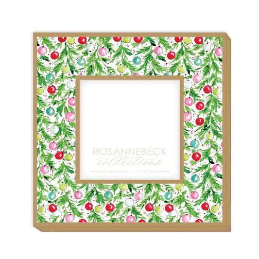 Rosanne Beck 4x4 Frame White Hand Painted Green Holly