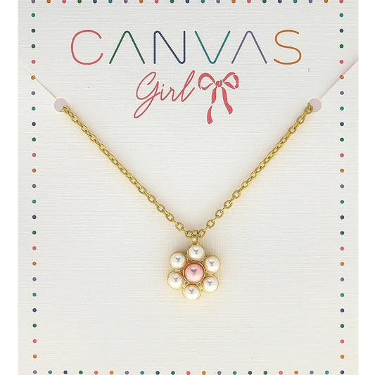 CANVAS Clementine Pearl Flower Children's Necklace in Ivory & Light Pink