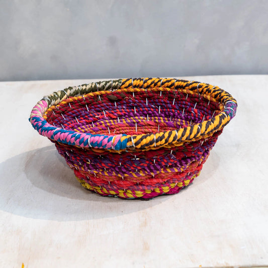 India Handicrafts Colorful Jute Round Baskets