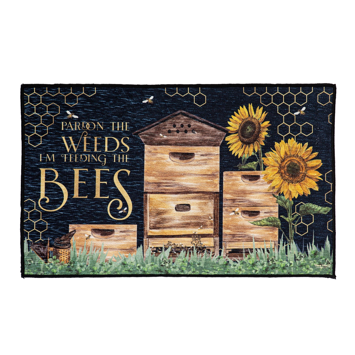 Evergreen Pardon the Weeds I'm Feeding The Bee's Garden Washable Indoor/Outdoor Mat