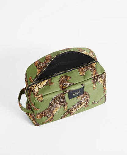 WOUF Olive Leopard Large Toiletry Bag