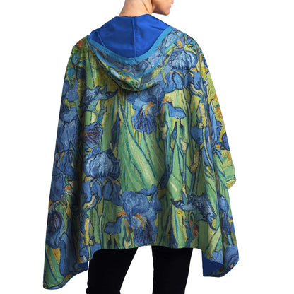 RainCapers Van Gogh Irises Reversible Rain Cape – Lightweight Hooded Wrap For Women