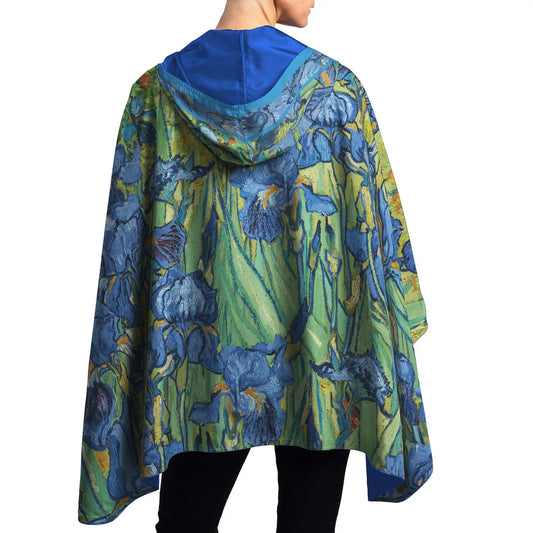 RainCapers Van Gogh Irises Reversible Rain Cape – Lightweight Hooded Wrap For Women