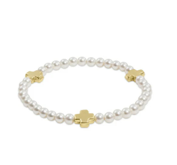 Enewton Signature Cross Pearl Pattern 4mm Bead Bracelet Gold