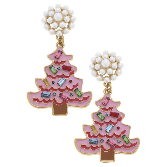 CANVAS Rhinestone Christmas Tree Enamel Earrings