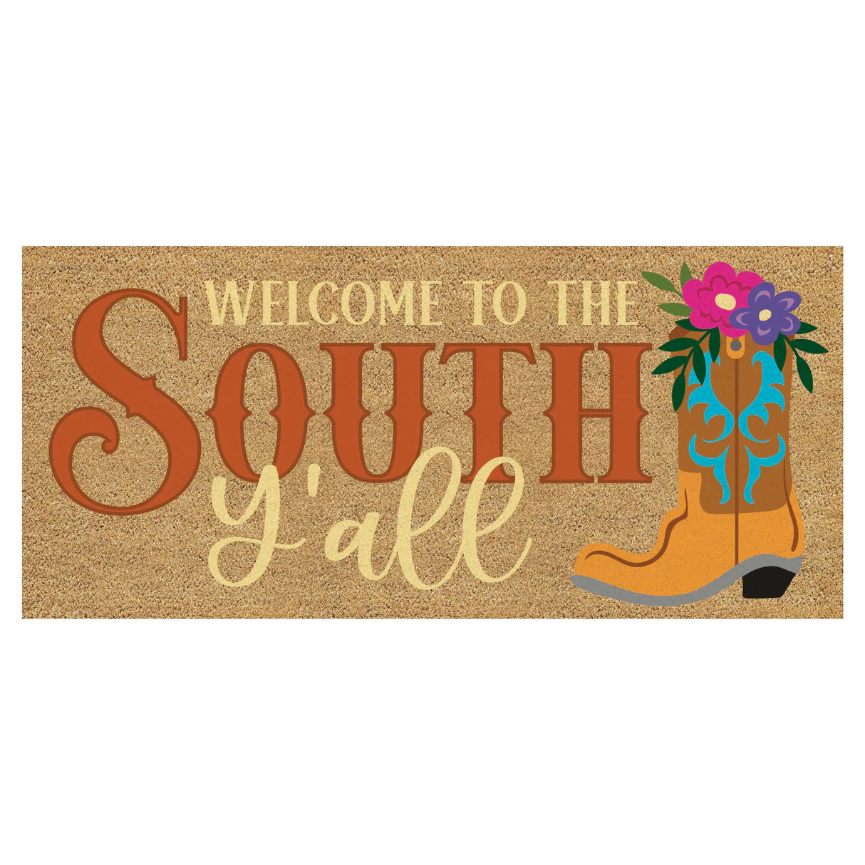 Evergreen Welcome to the South Y'all Flocked Coir Sassafras Switch Mat - gg's art frames gifts