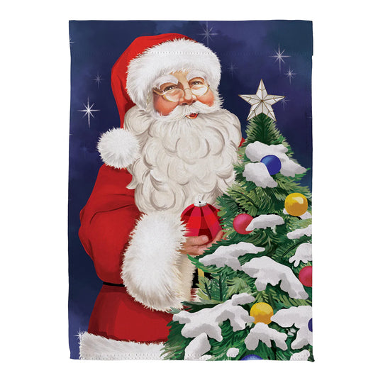 Evergreen Traditional Santa Suede Garden Flag