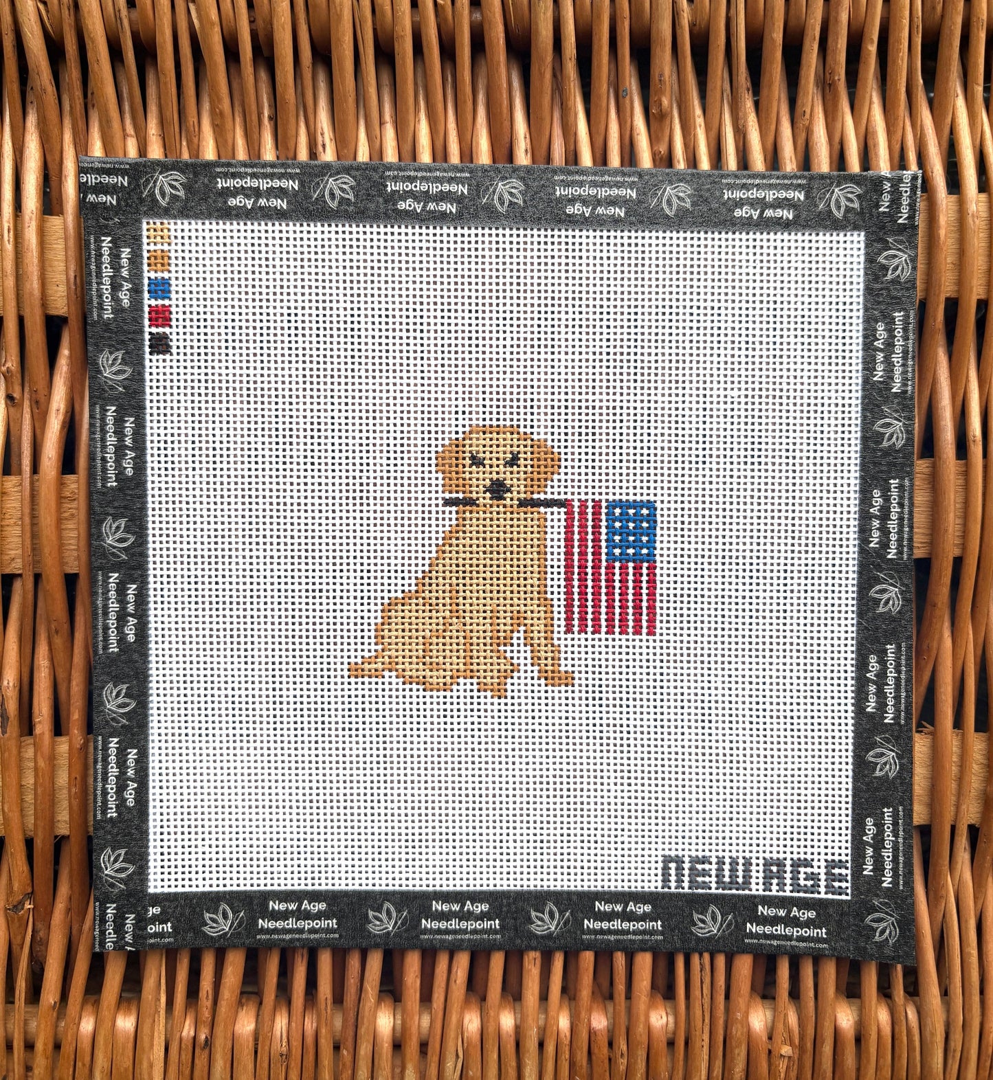 New Age Needlepoint Patriotic Golden Retriever Canvas