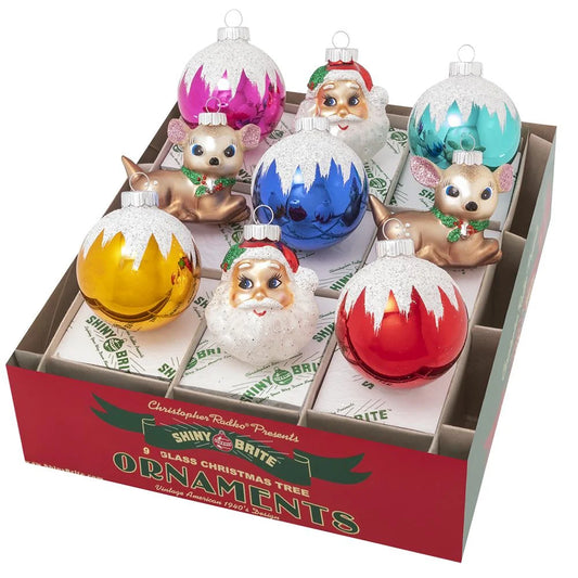 Christopher Radko Christmas Confetti 9 Count 2.5" Decorated Rounds and Santas and Deers