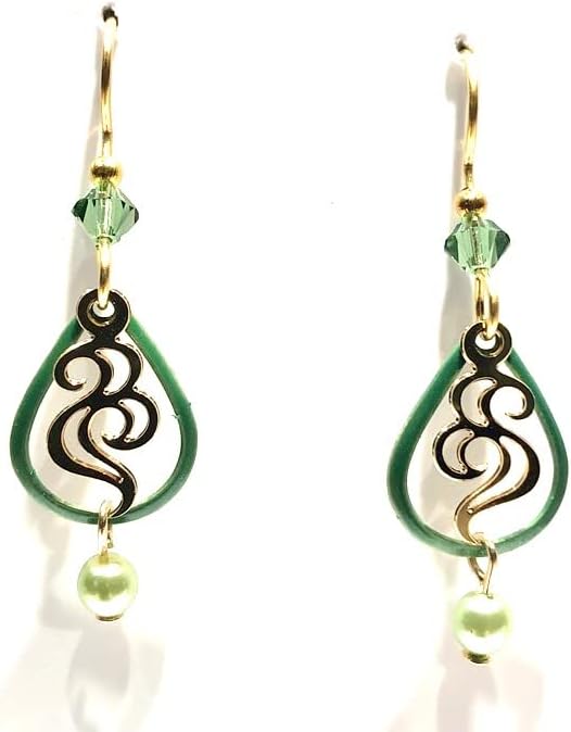 Silver Forest Open Green Tear with Swirl in Middle Drop Earrings