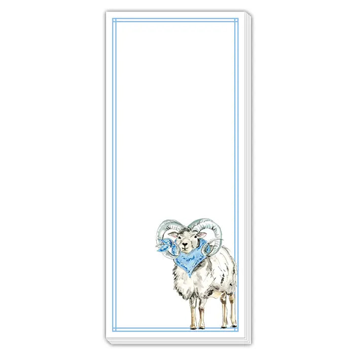 RosanneBeck Collection Handpainted Ram with Blue Bandana Skinny Notepad